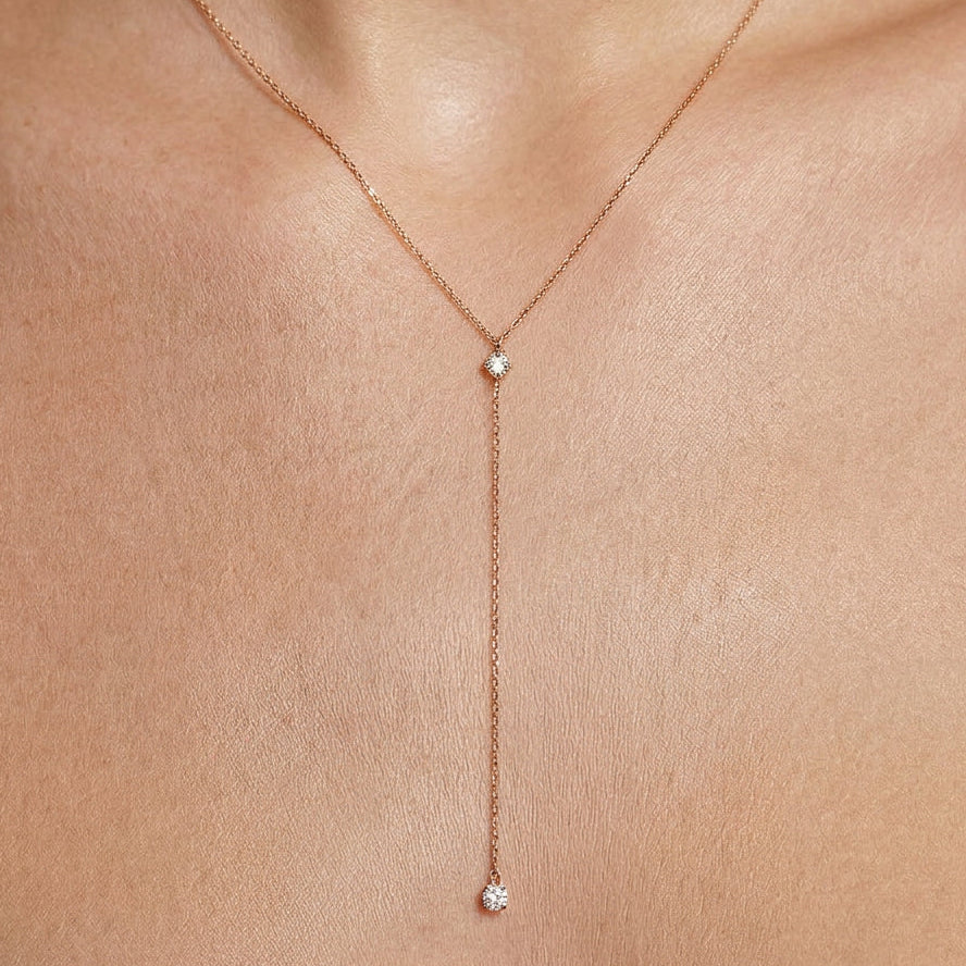14K Solid Gold Round Lab-grown Diamond Lariat Necklace