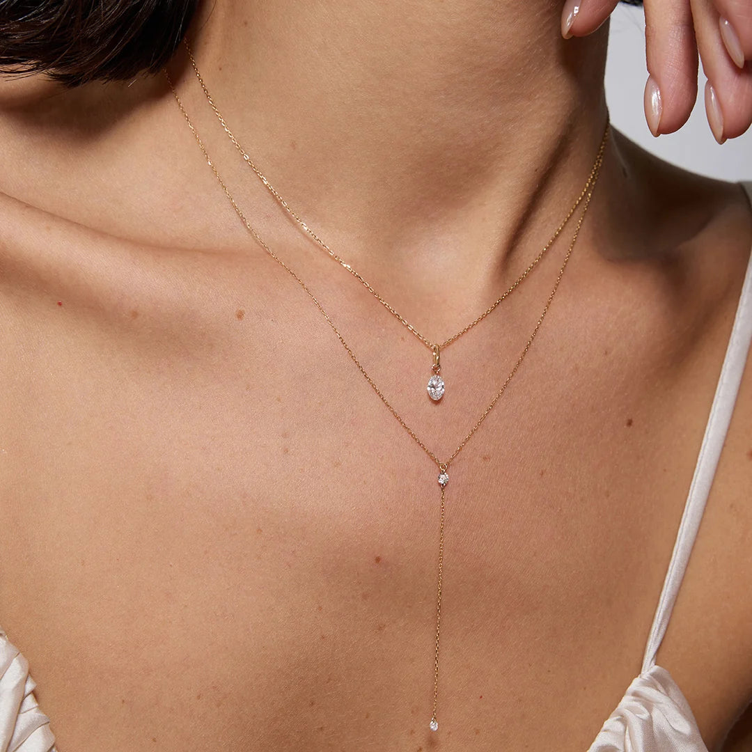 14K Solid Gold Round Lab-grown Diamond Lariat Necklace
