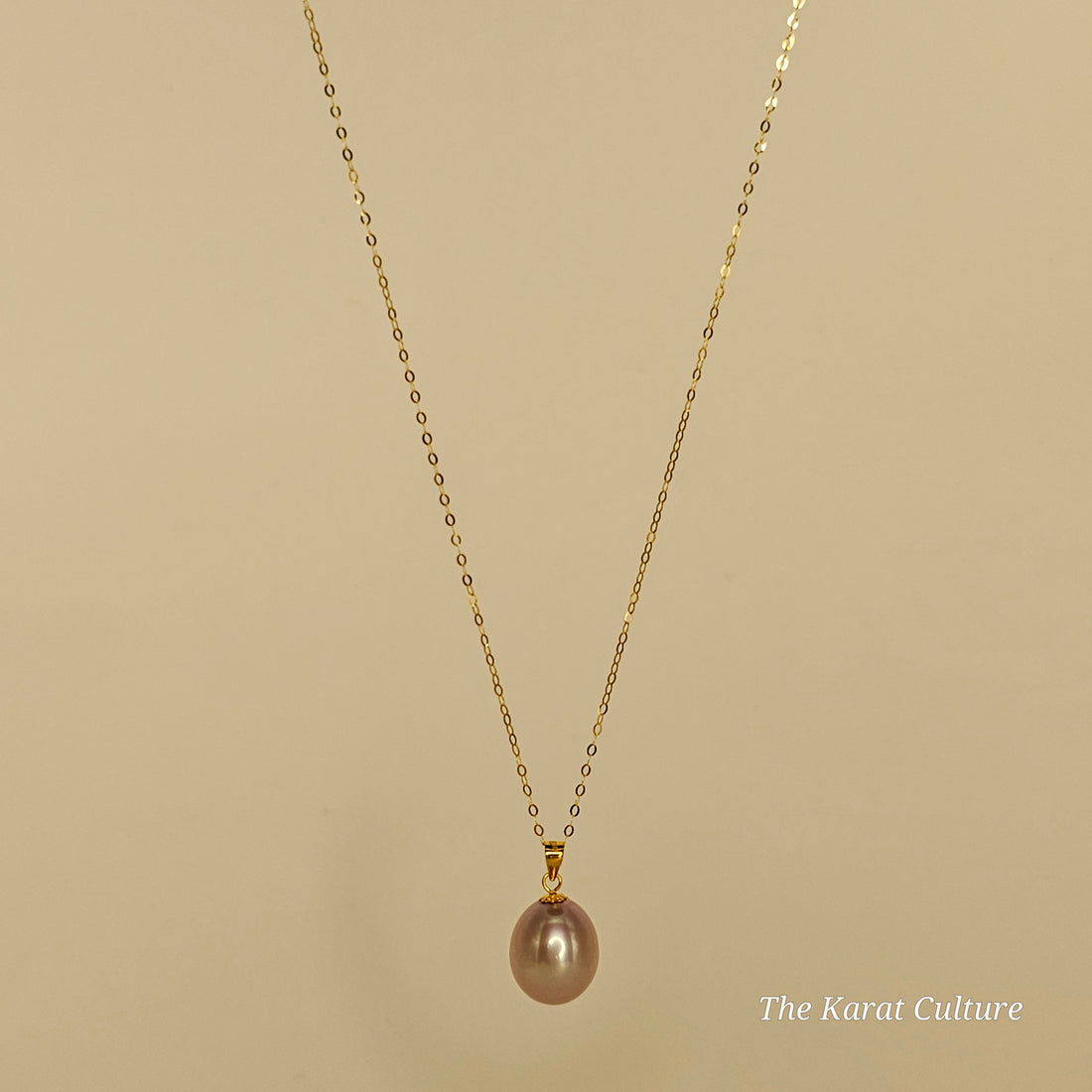 18K Gold Light Purple Freshwater Teardrop Pearl Necklace