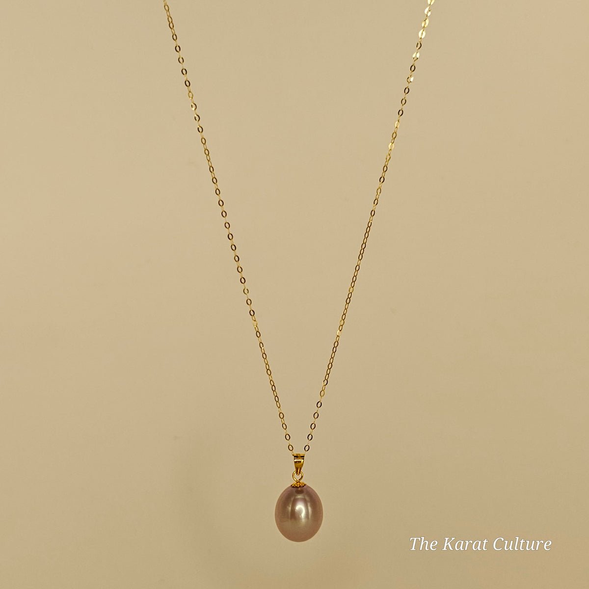 18K Gold Light Purple Freshwater Teardrop Pearl Necklace
