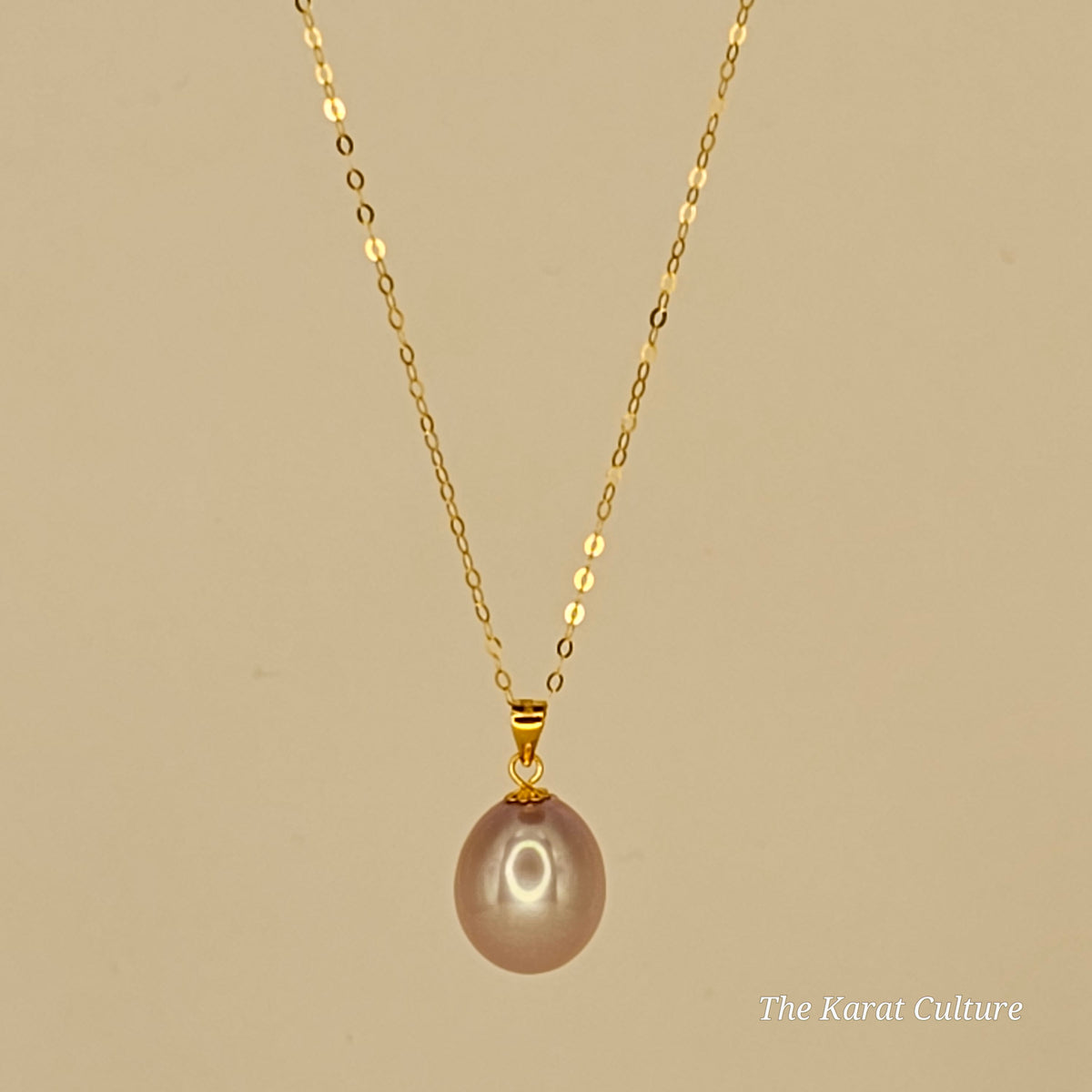 18K Gold Light Purple Freshwater Teardrop Pearl Necklace