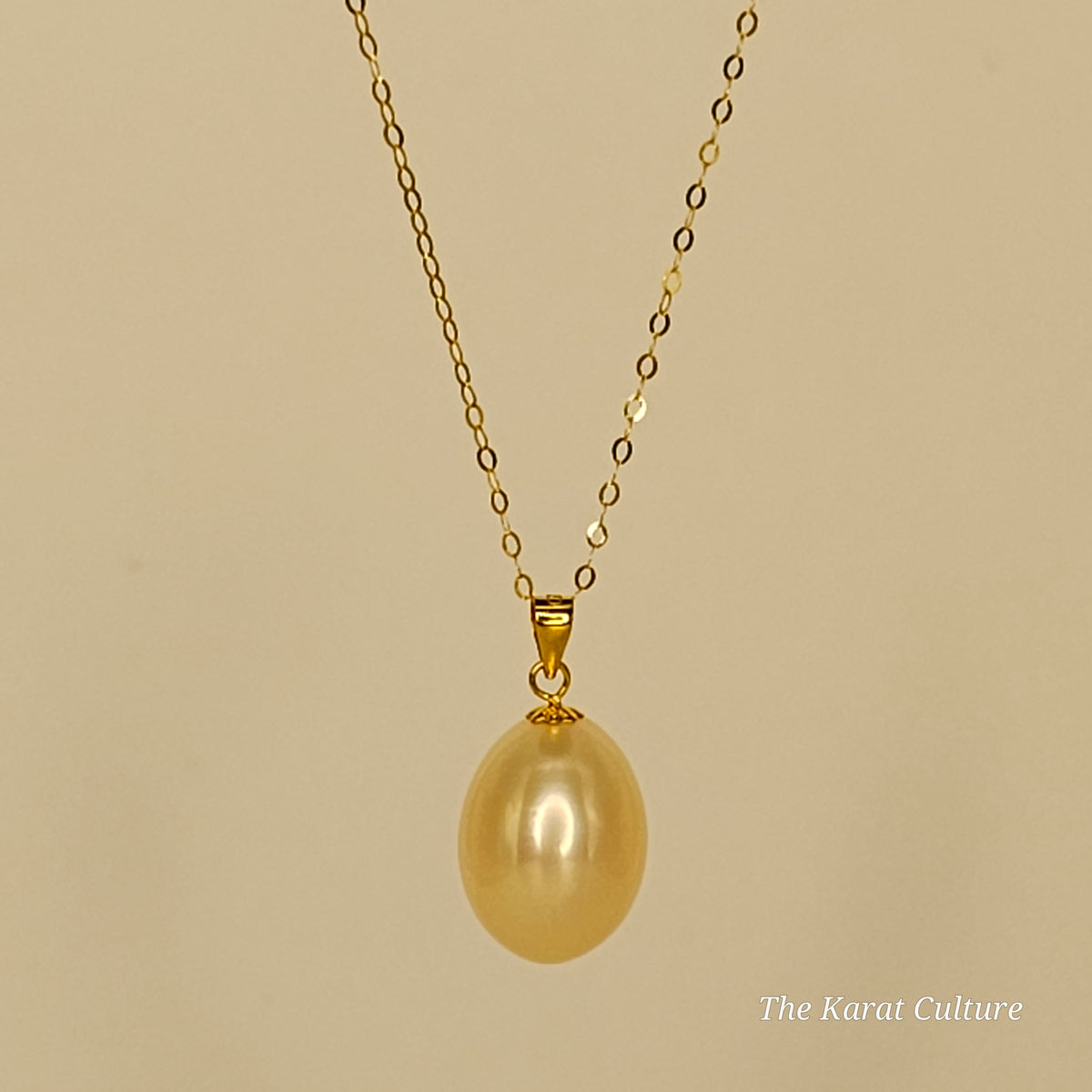 18K Gold Beige Freshwater Teardrop Pearl Necklace