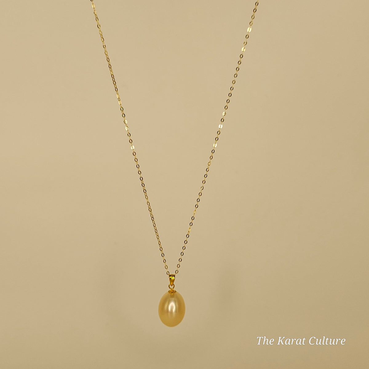18K Gold Beige Freshwater Teardrop Pearl Necklace