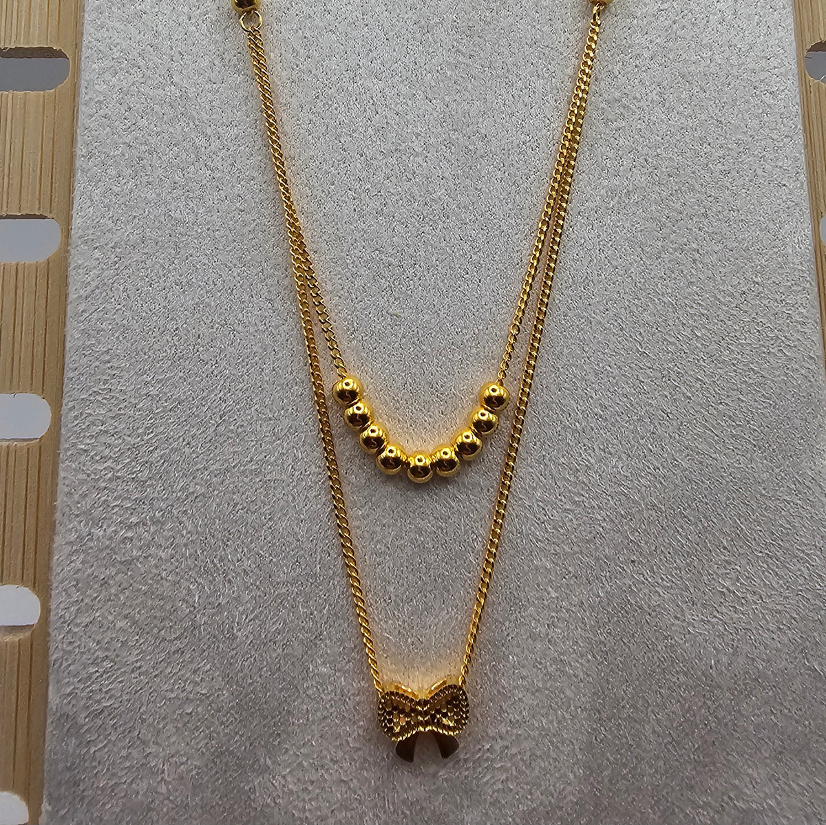 24K Solid Gold Layered Bow Necklace