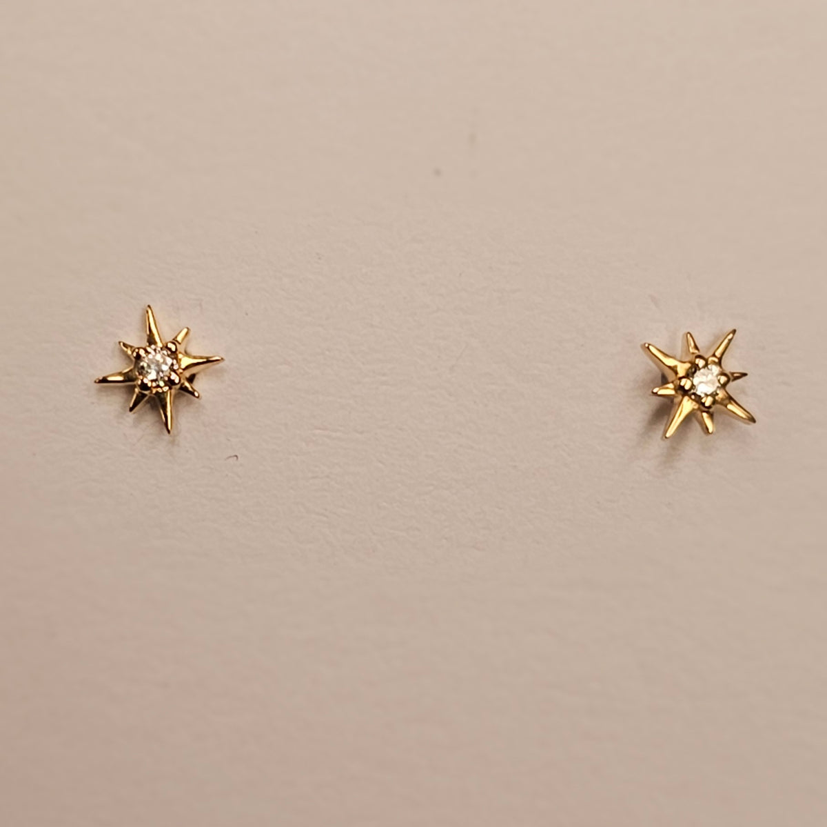 14K Solid Gold Mini Diamond Star Ear Studs