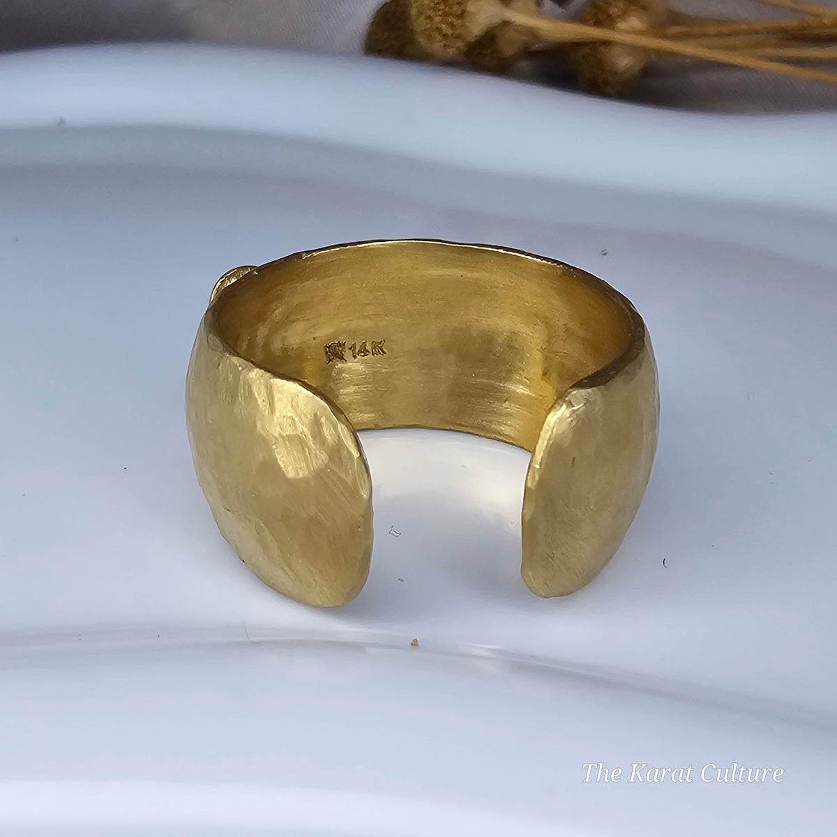 14K Solid Gold Kurtulan Bloom Cuff Ring with Diamonds