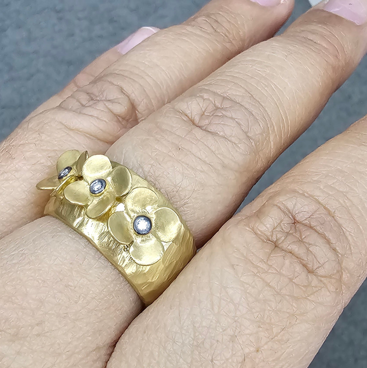 14K Solid Gold Kurtulan Bloom Cuff Ring with Diamonds