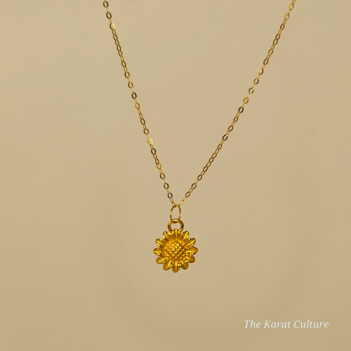 24K Solid Gold Delicate Sunflower Pendant with Dainty 18K Gold Chain