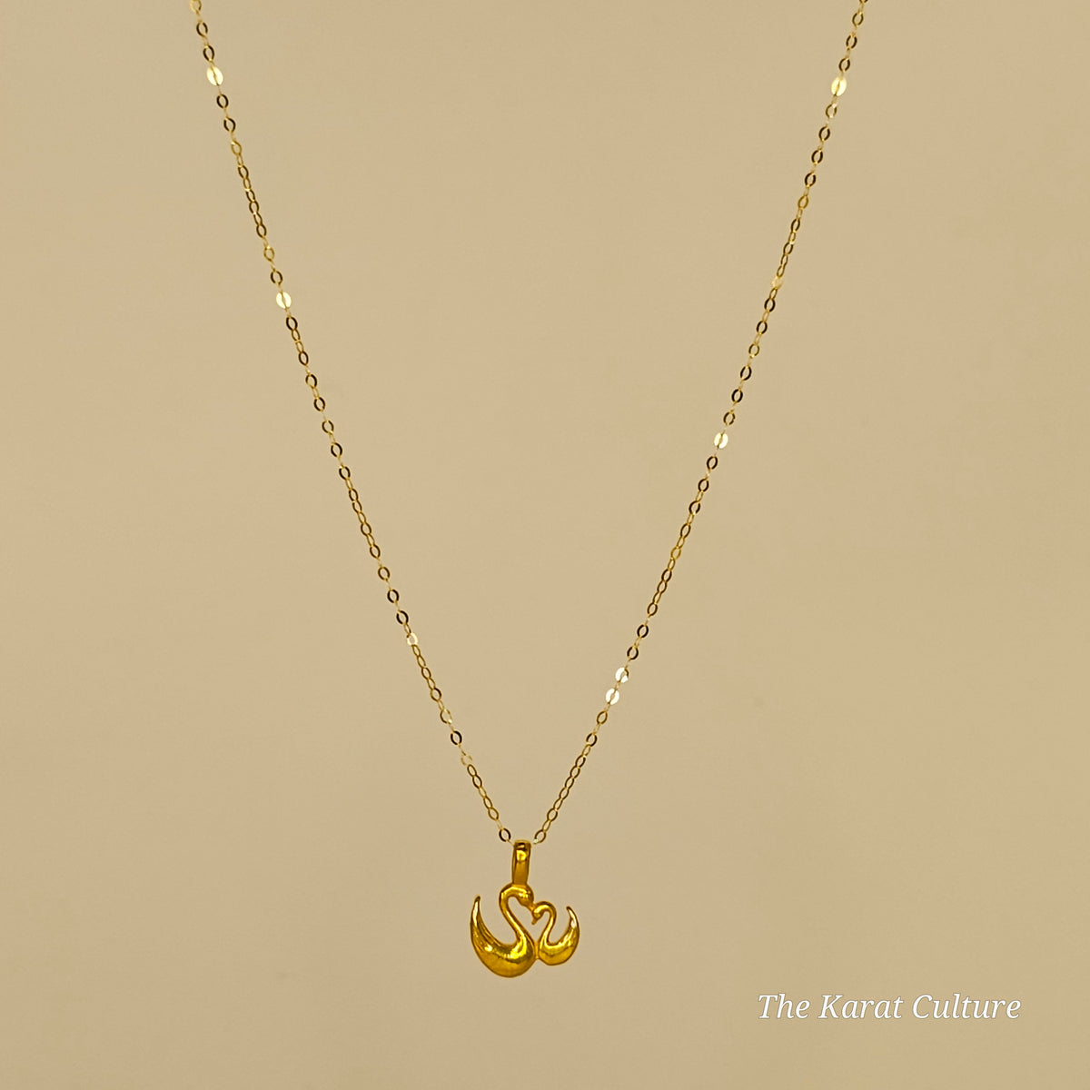 24K Gold Delicate Mother & Baby Swan Pendant with Dainty 18K Solid Gold Chain