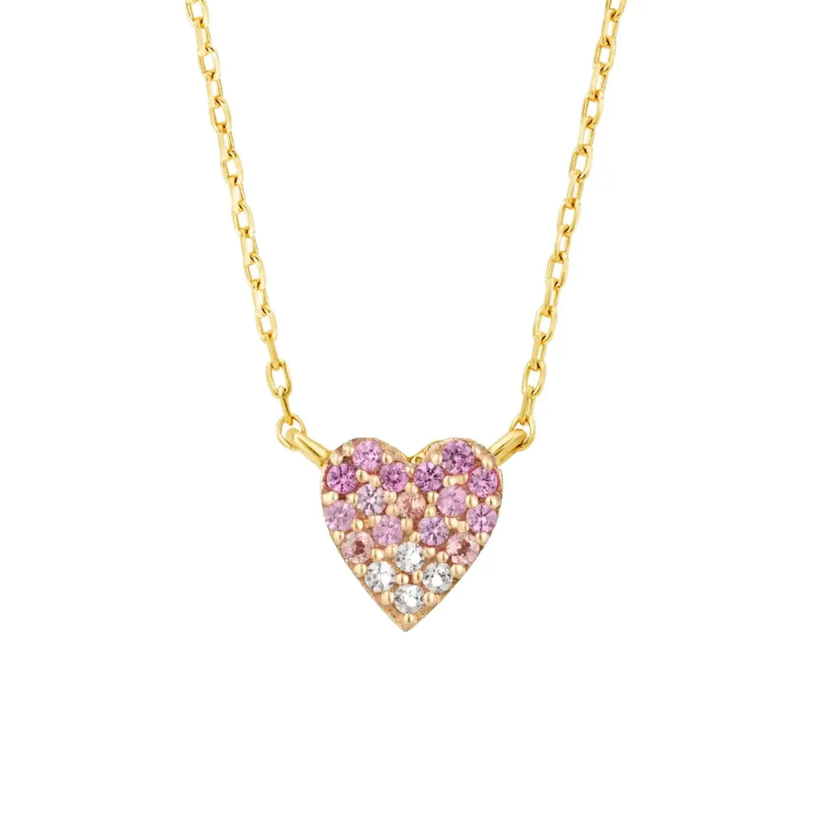 14K Solid Gold Pink Sapphire Heart Necklace