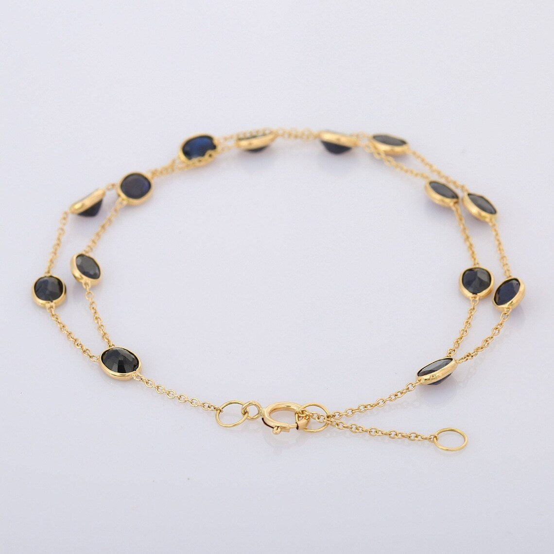 18K Solid Gold 2-layer Natural Blue Sapphire Bracelet