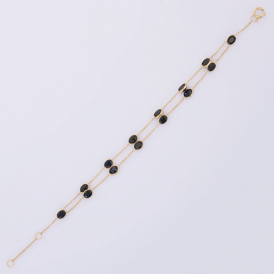 18K Solid Gold 2-layer Natural Blue Sapphire Bracelet