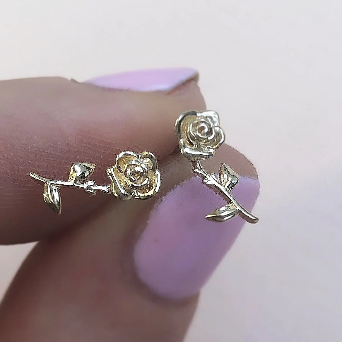 14K Solid Gold Rose Forever Ear Studs