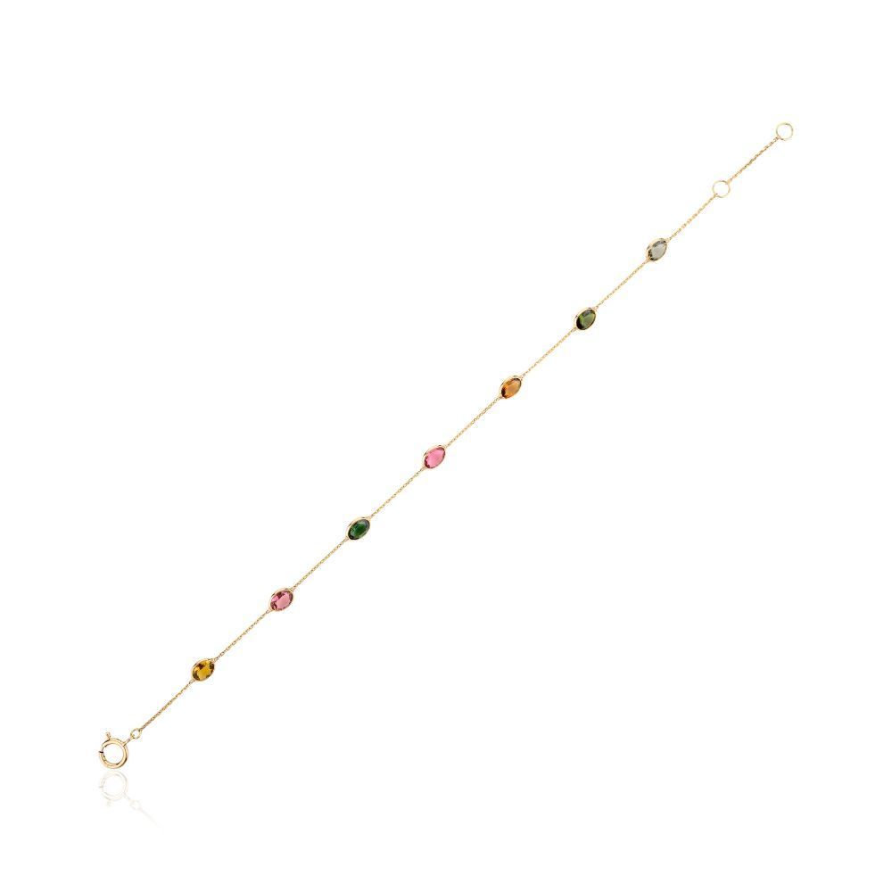 18k Solid Gold With Natural Multi-coloured Tourmaline Bracelet