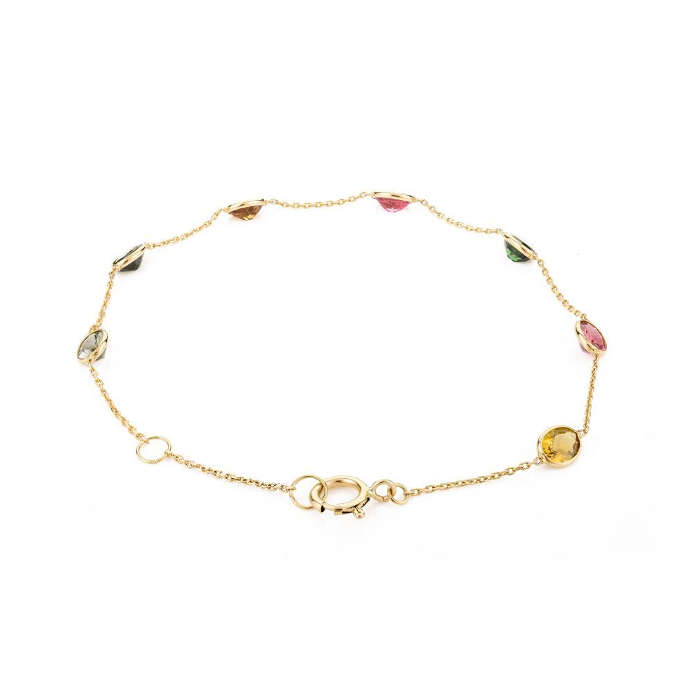 18k Solid Gold With Natural Multi-coloured Tourmaline Bracelet