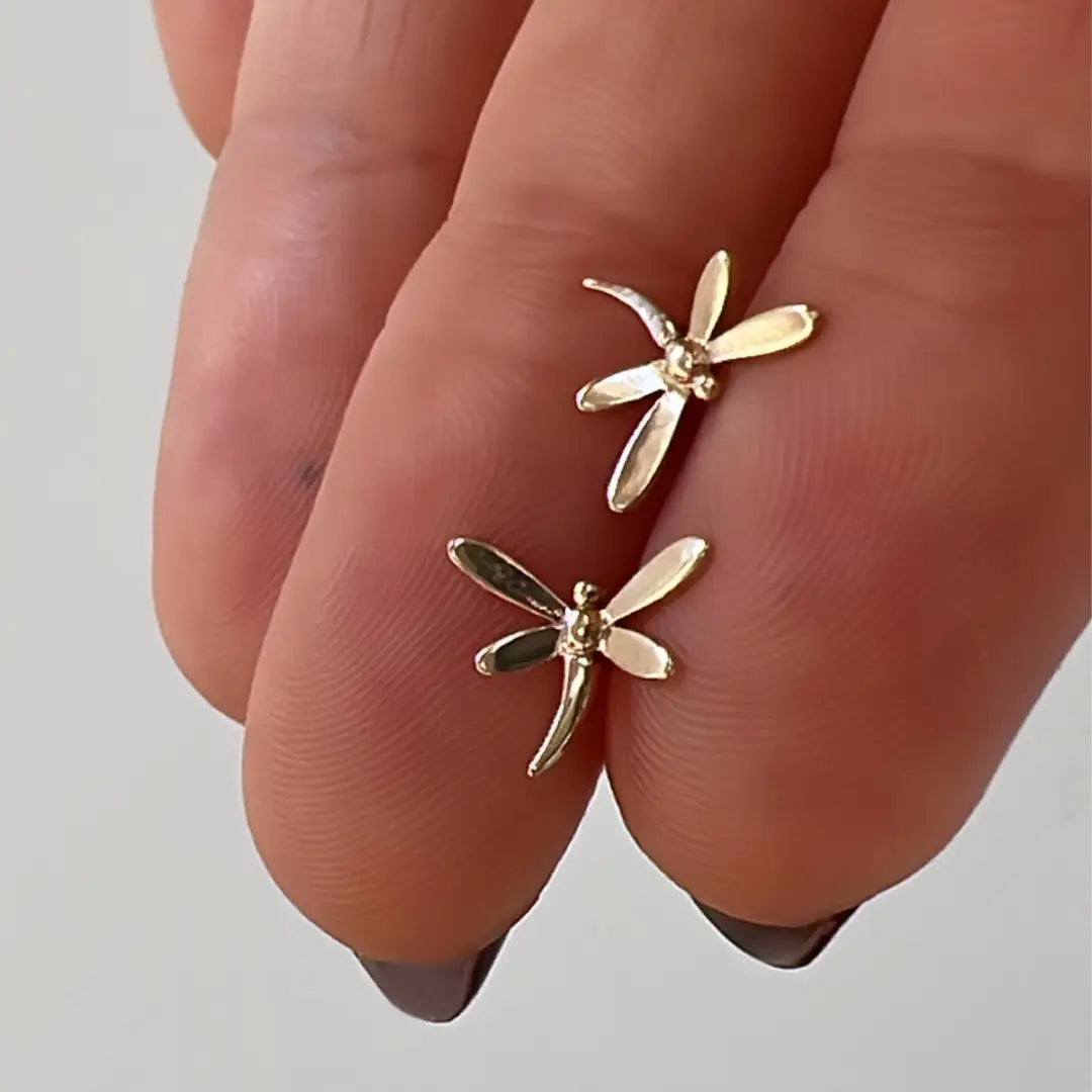 14K Solid Gold Dragonfly Ear Studs
