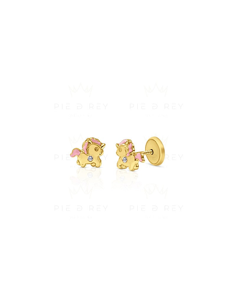 14K Solid Gold Tiny Unicorn Ear Studs with Cubic Zirconia