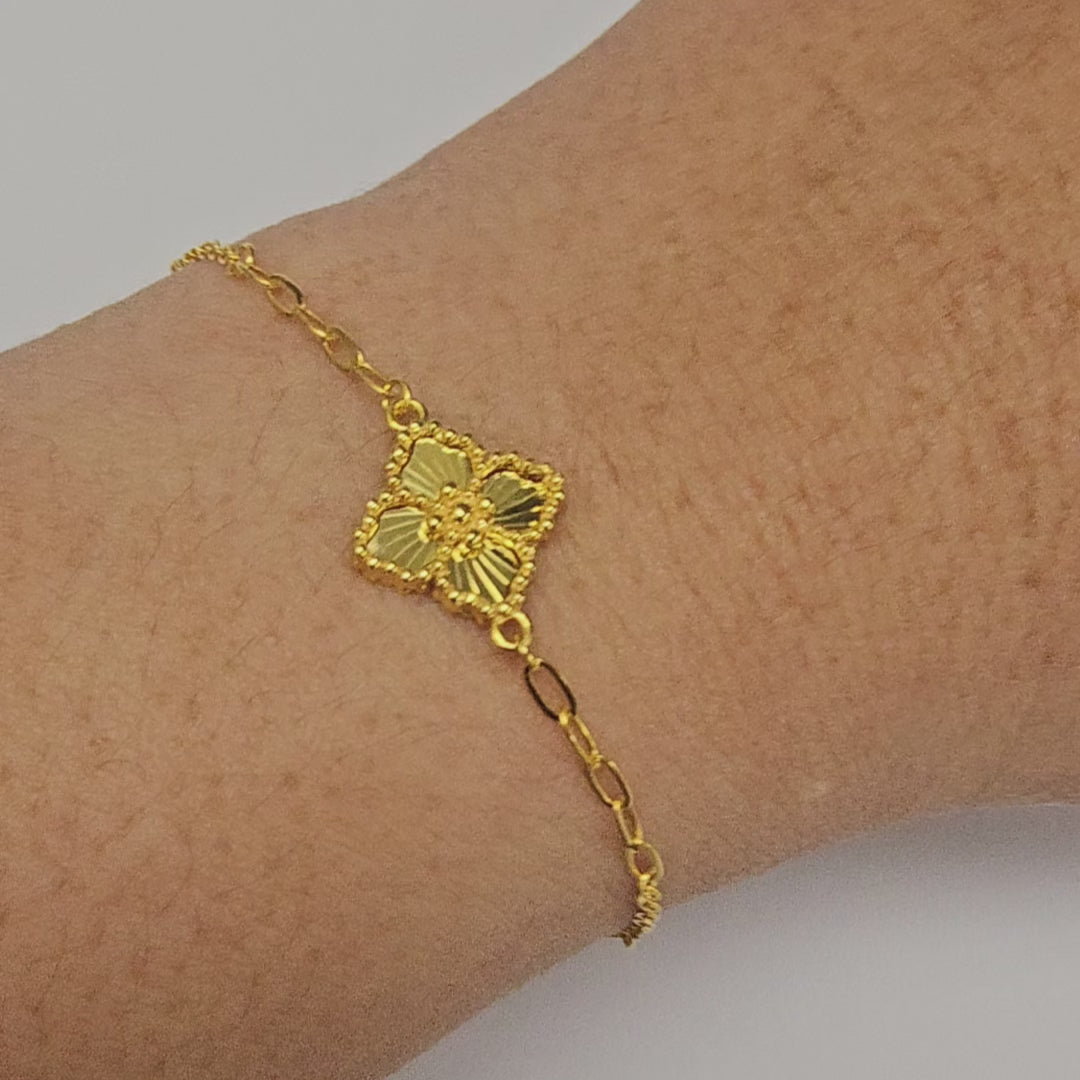 18K Solid Gold Four-Leaf Clover Bracelet