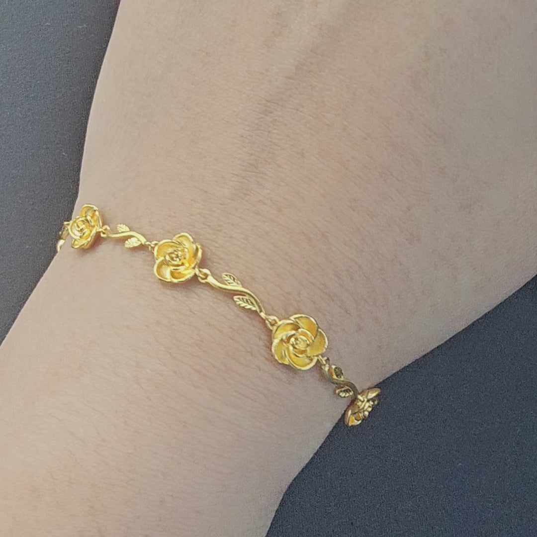 24K Solid Gold 5 Roses Bracelet