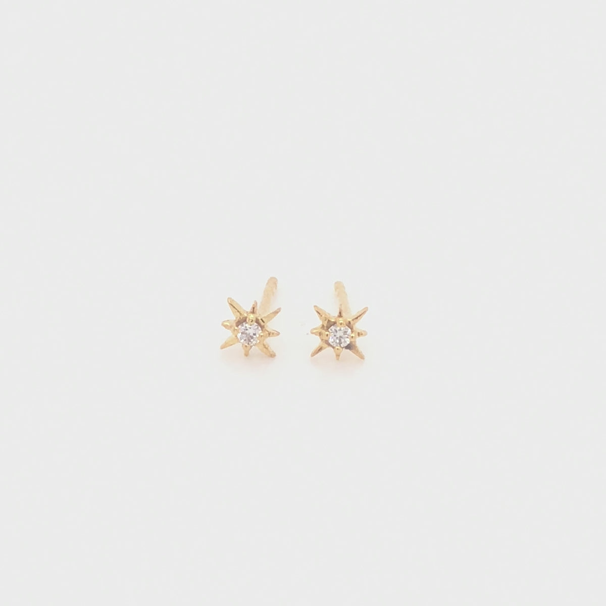 14K Solid Gold Mini Diamond Star Ear Studs