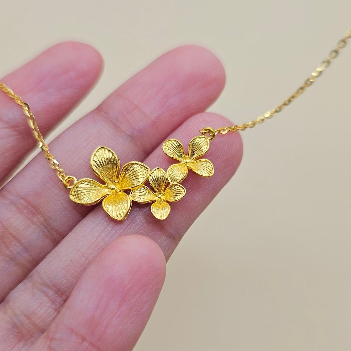 24K Solid Gold Trio Boronia Necklace