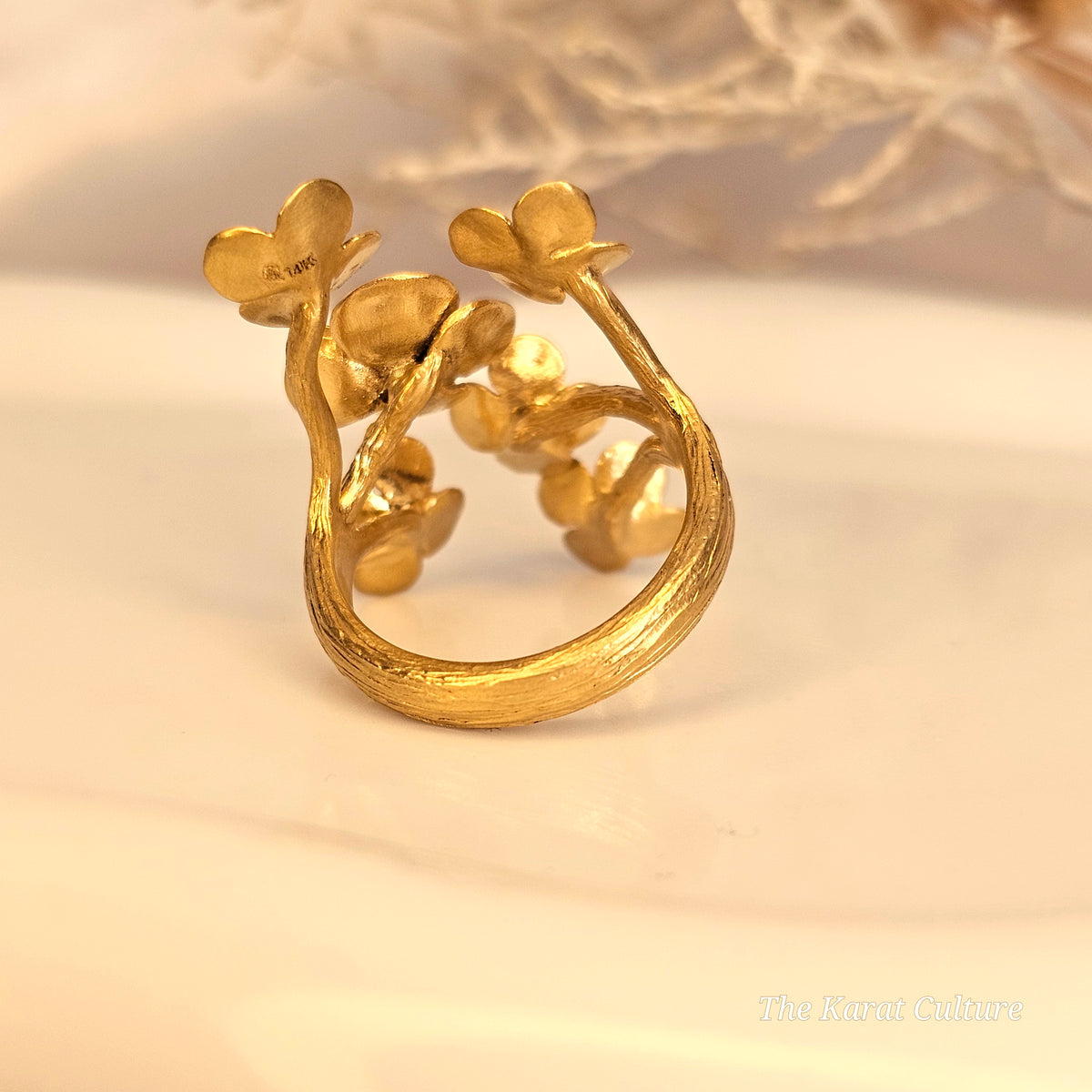 14K Solid Gold Kurtulan Nature Bloom Ring with Diamonds