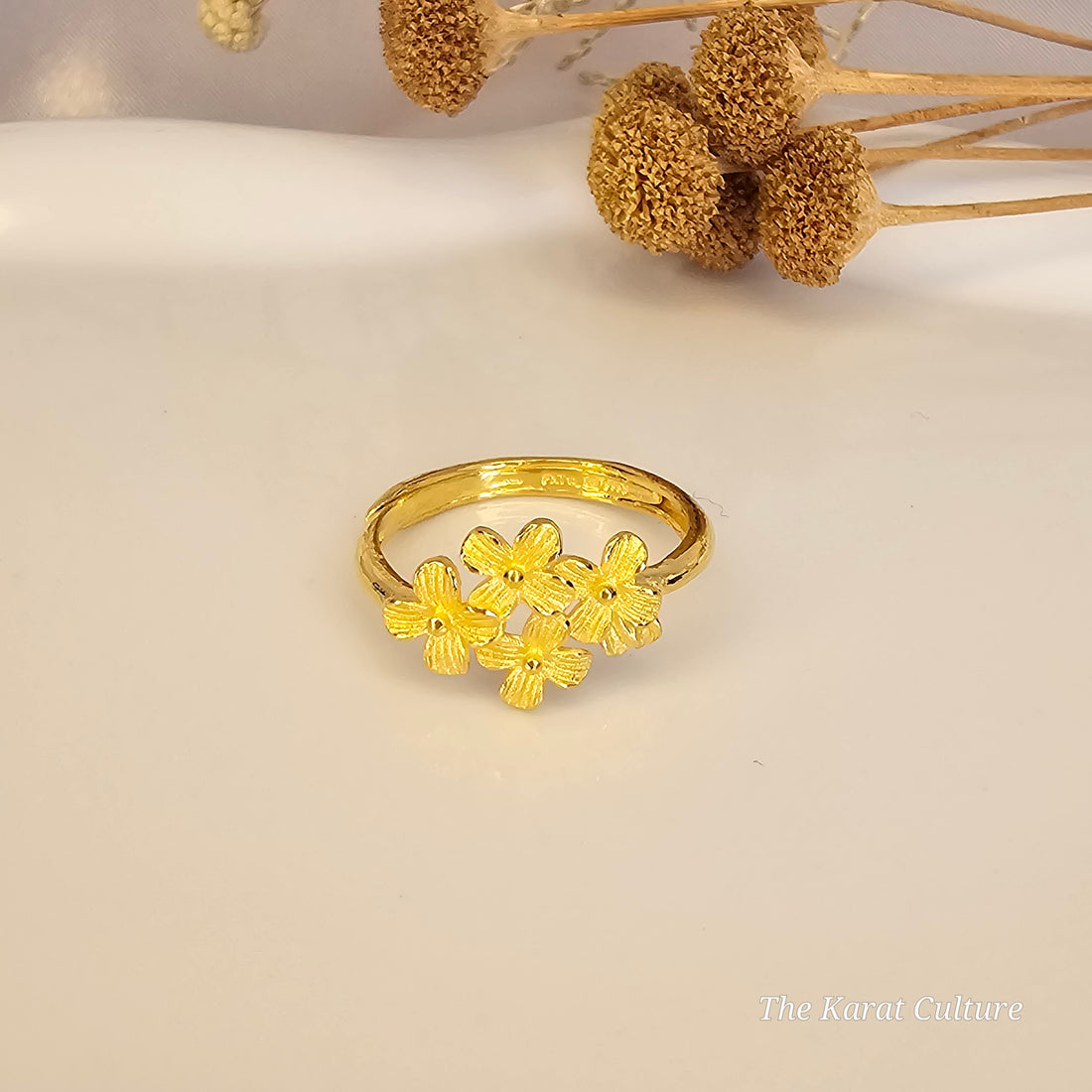 24K Solid Gold Flower Bouquet Ring