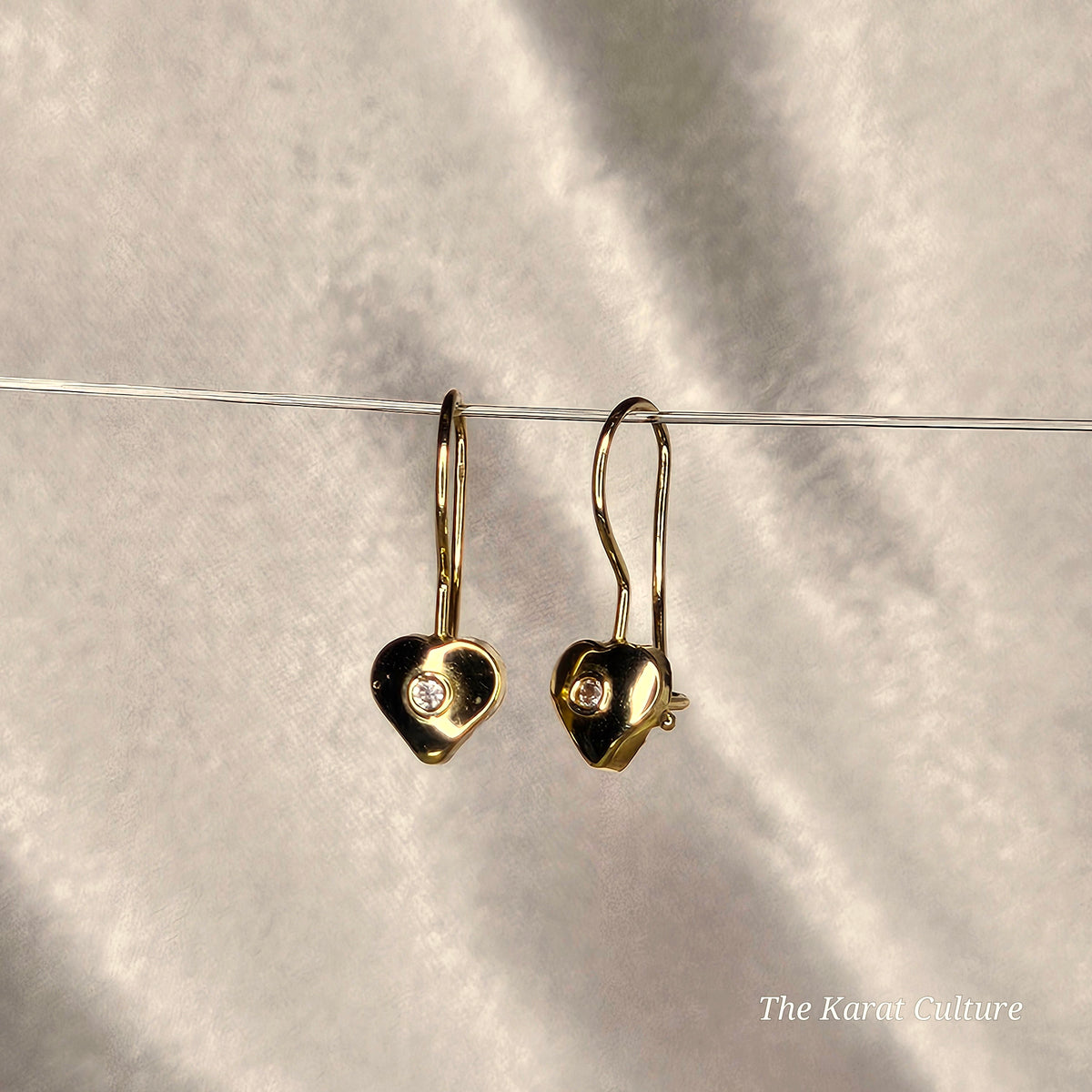 14K Solid Gold Love Heart Hoop Earrings with Cubic Zirconia