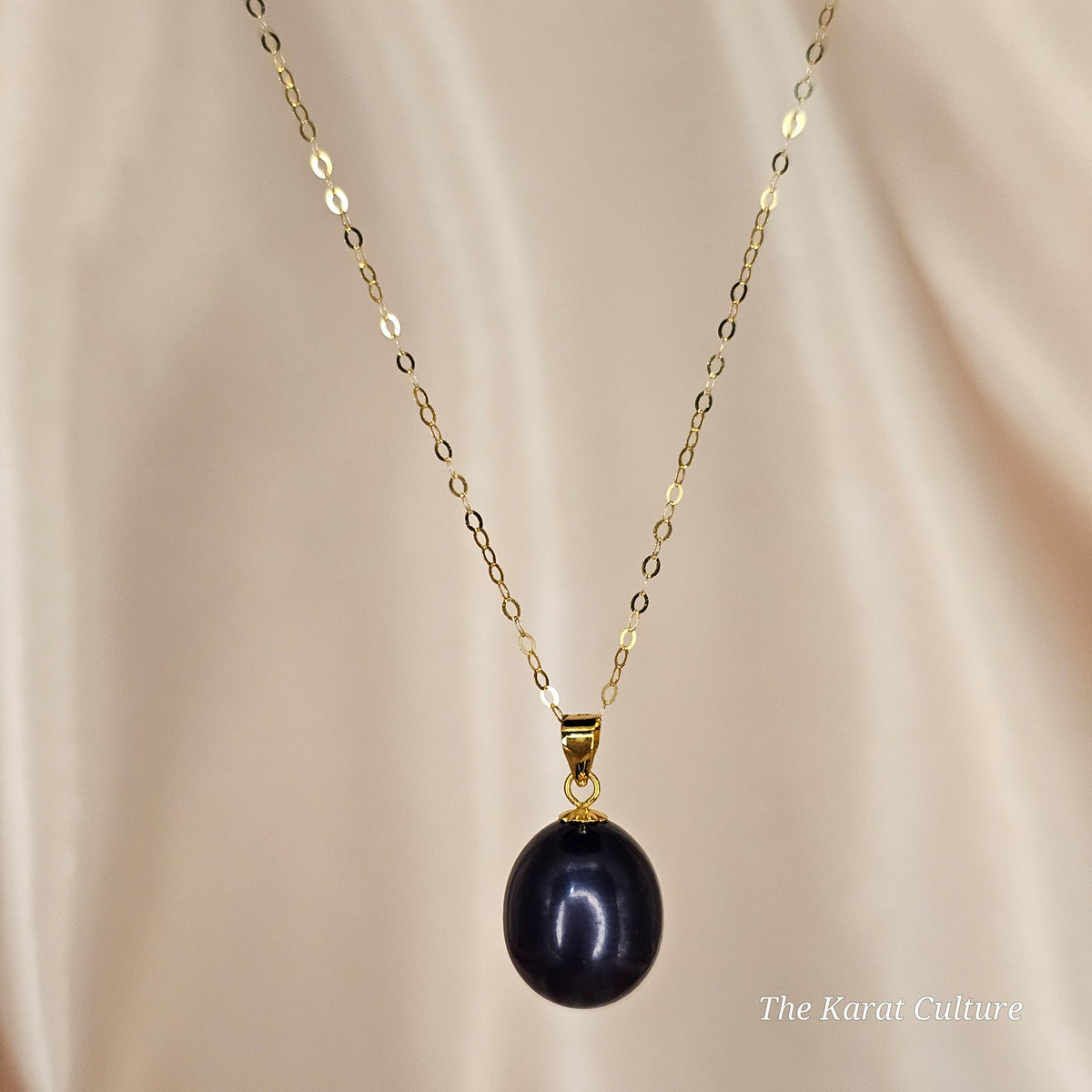 18K Gold Black Freshwater Pearl Necklace