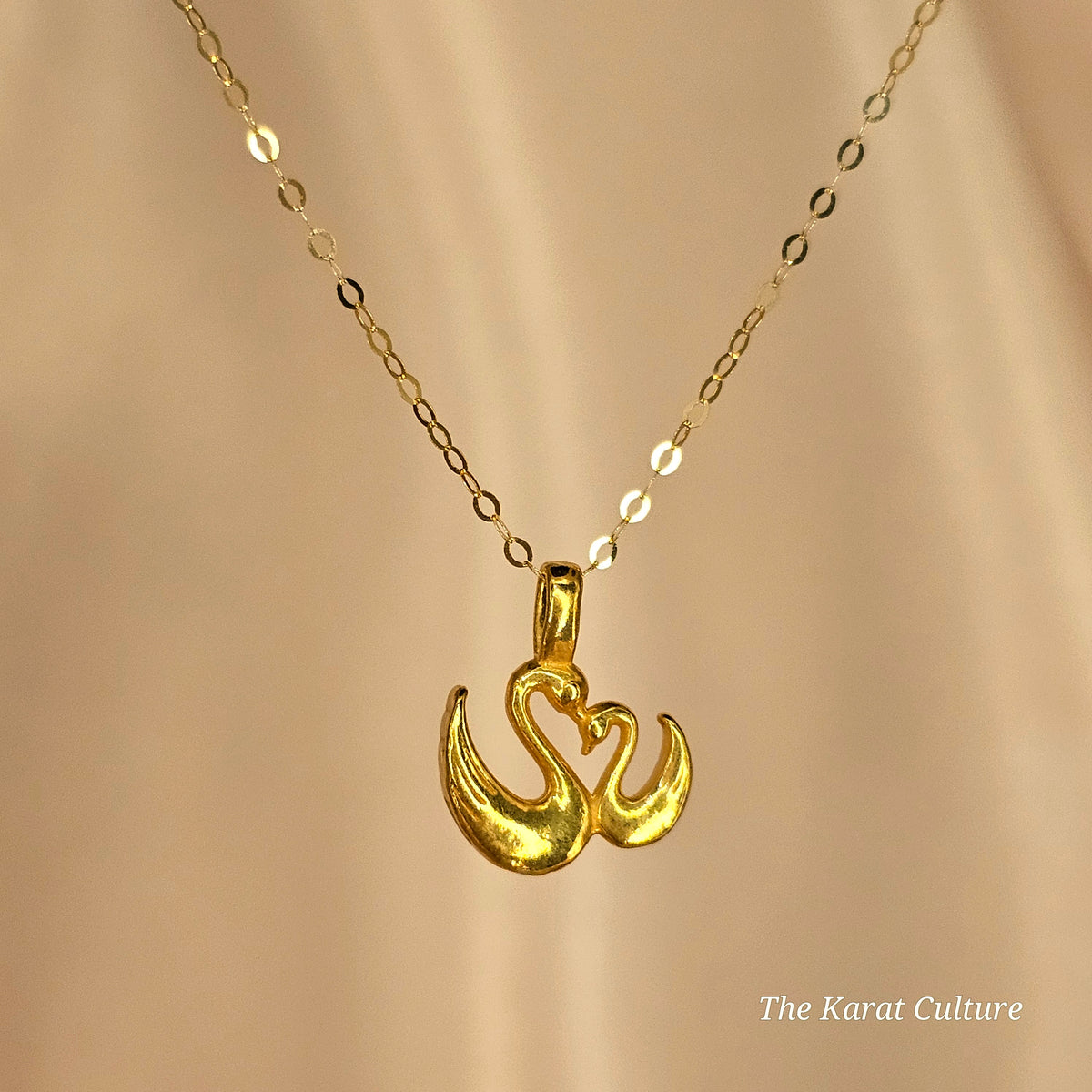 24K Gold Delicate Mother & Baby Swan Pendant with Dainty 18K Solid Gold Chain