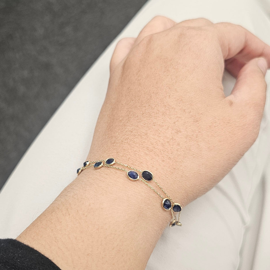 18K Solid Gold 2-layer Natural Blue Sapphire Bracelet