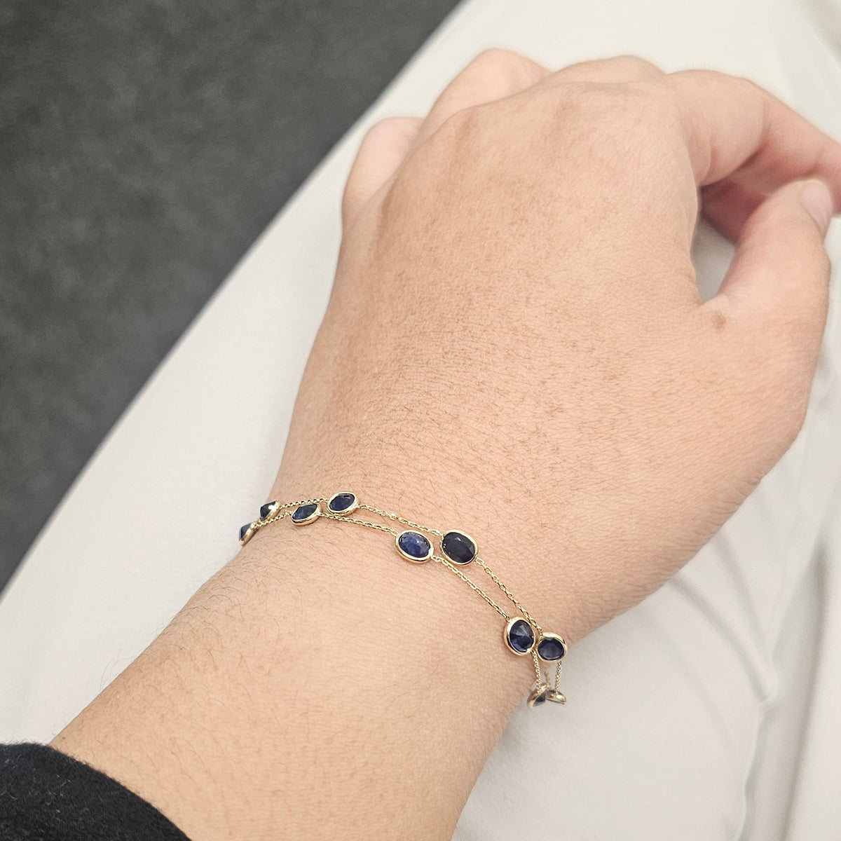 18K Solid Gold 2-layer Natural Blue Sapphire Bracelet