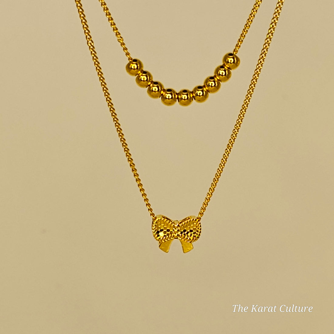 24K Solid Gold Layered Bow Necklace