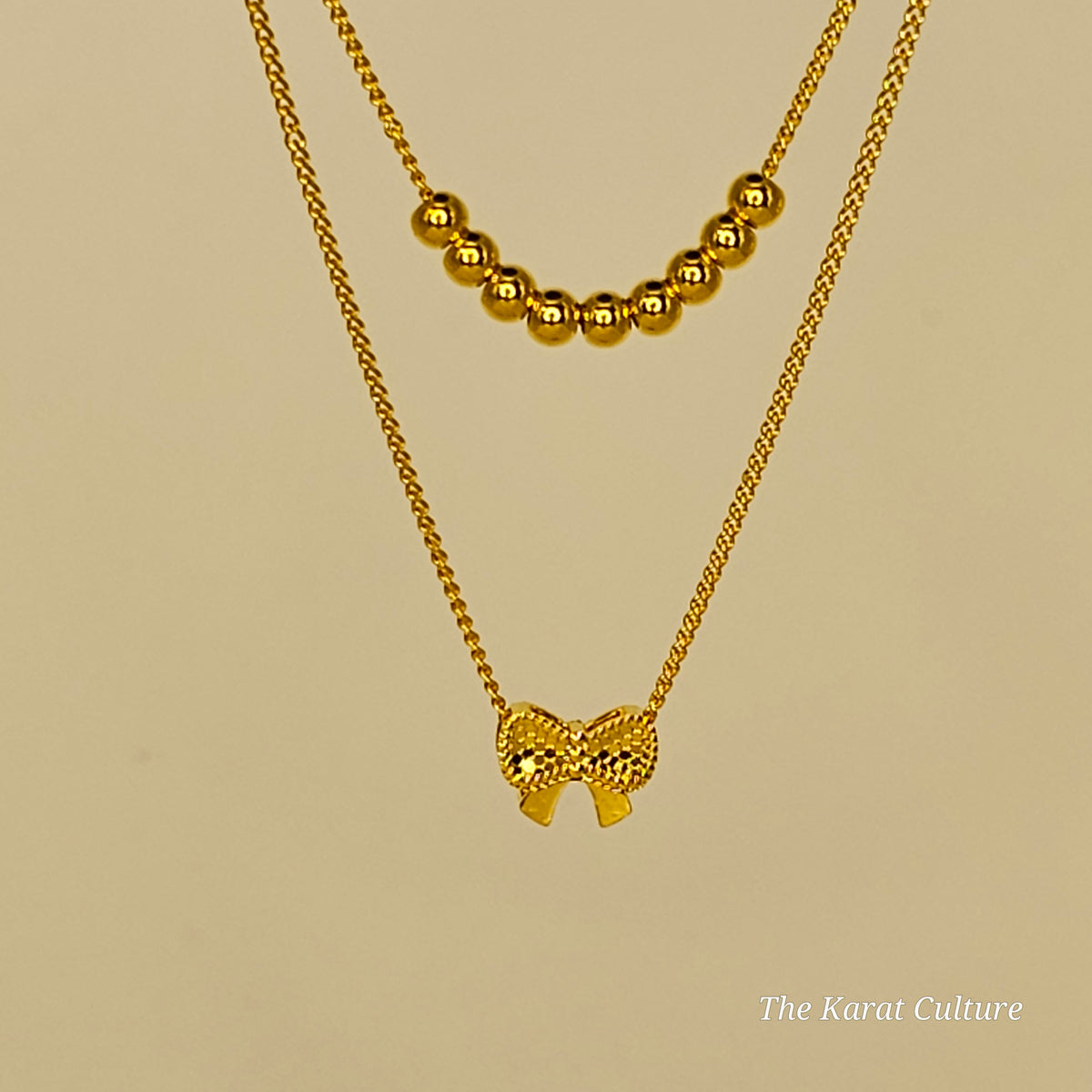 24K Solid Gold Layered Bow Necklace