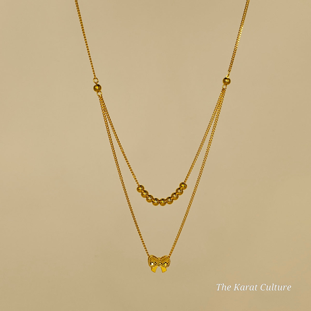 24K Solid Gold Layered Bow Necklace