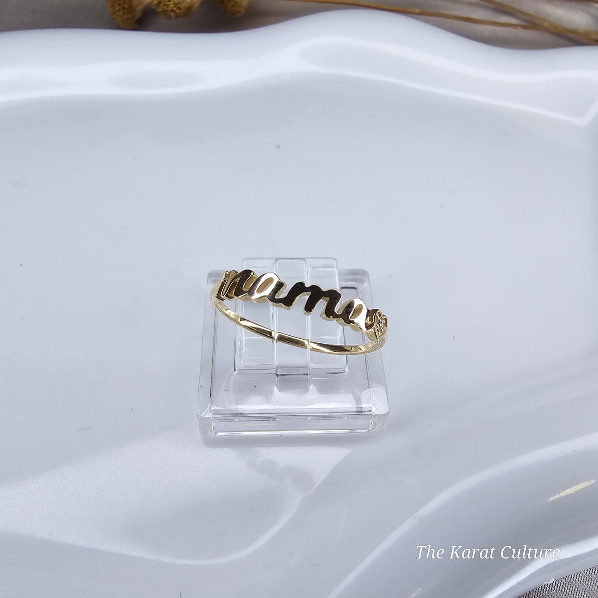 14K Solid Gold Diamond Heart Mama Ring