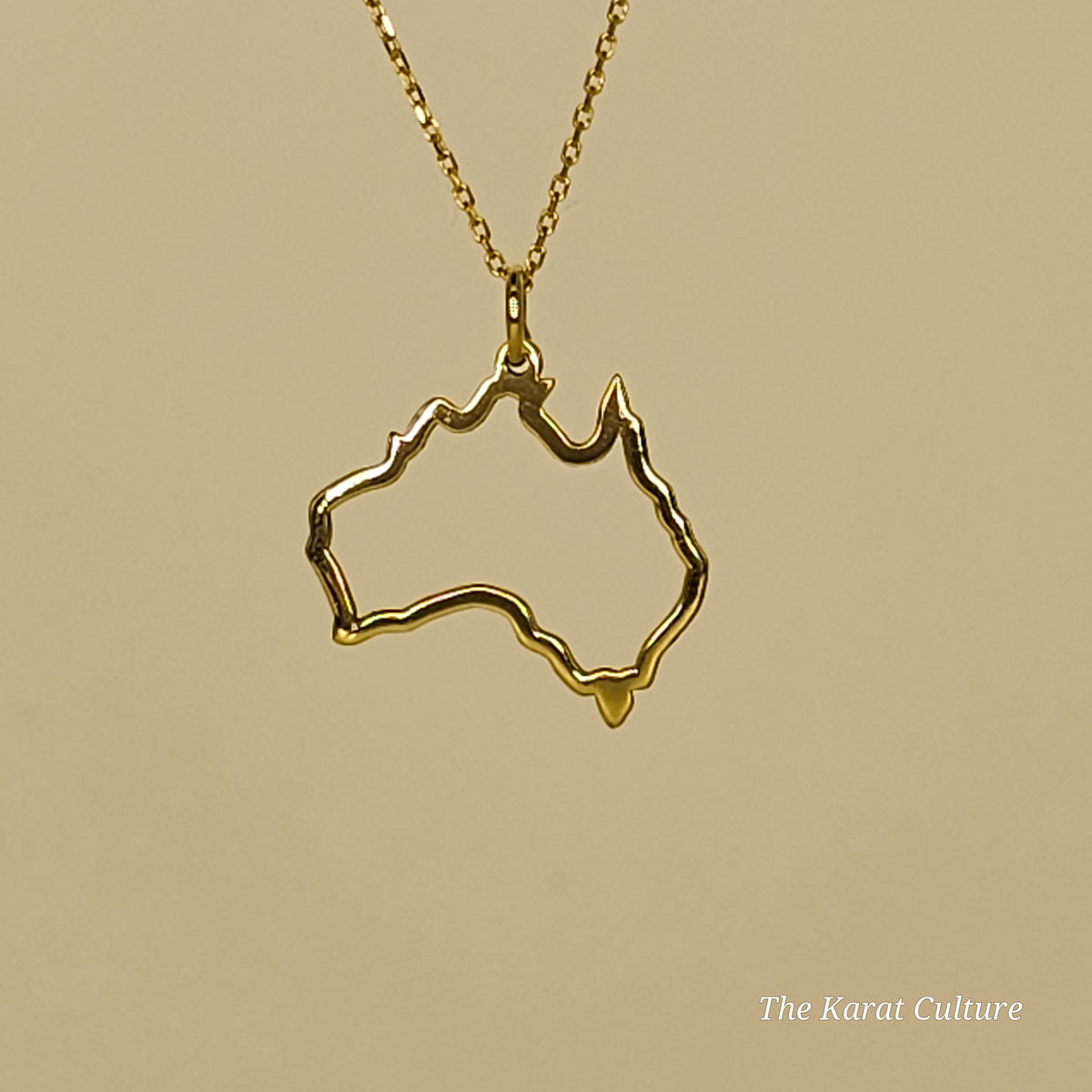 14K Solid Gold Australian Map Necklace