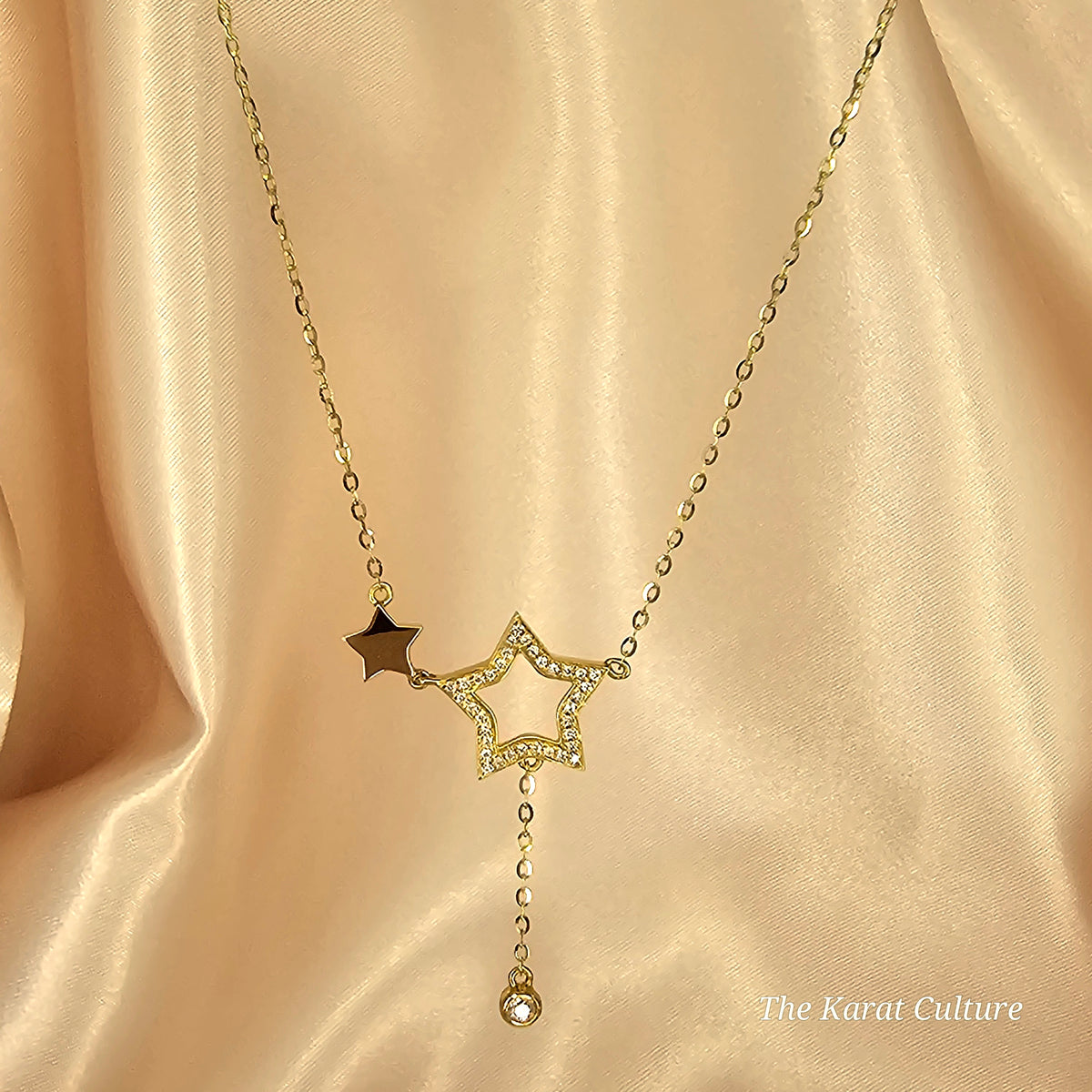 18K Solid Gold Star Diamond Necklace