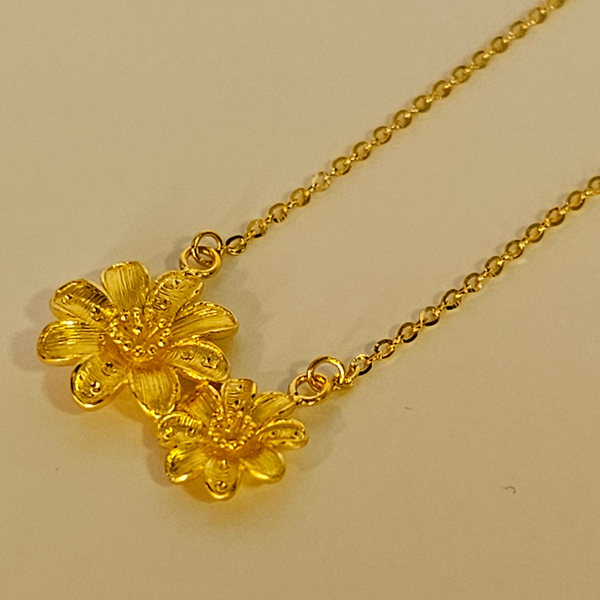 24K Solid Gold Flower Necklace
