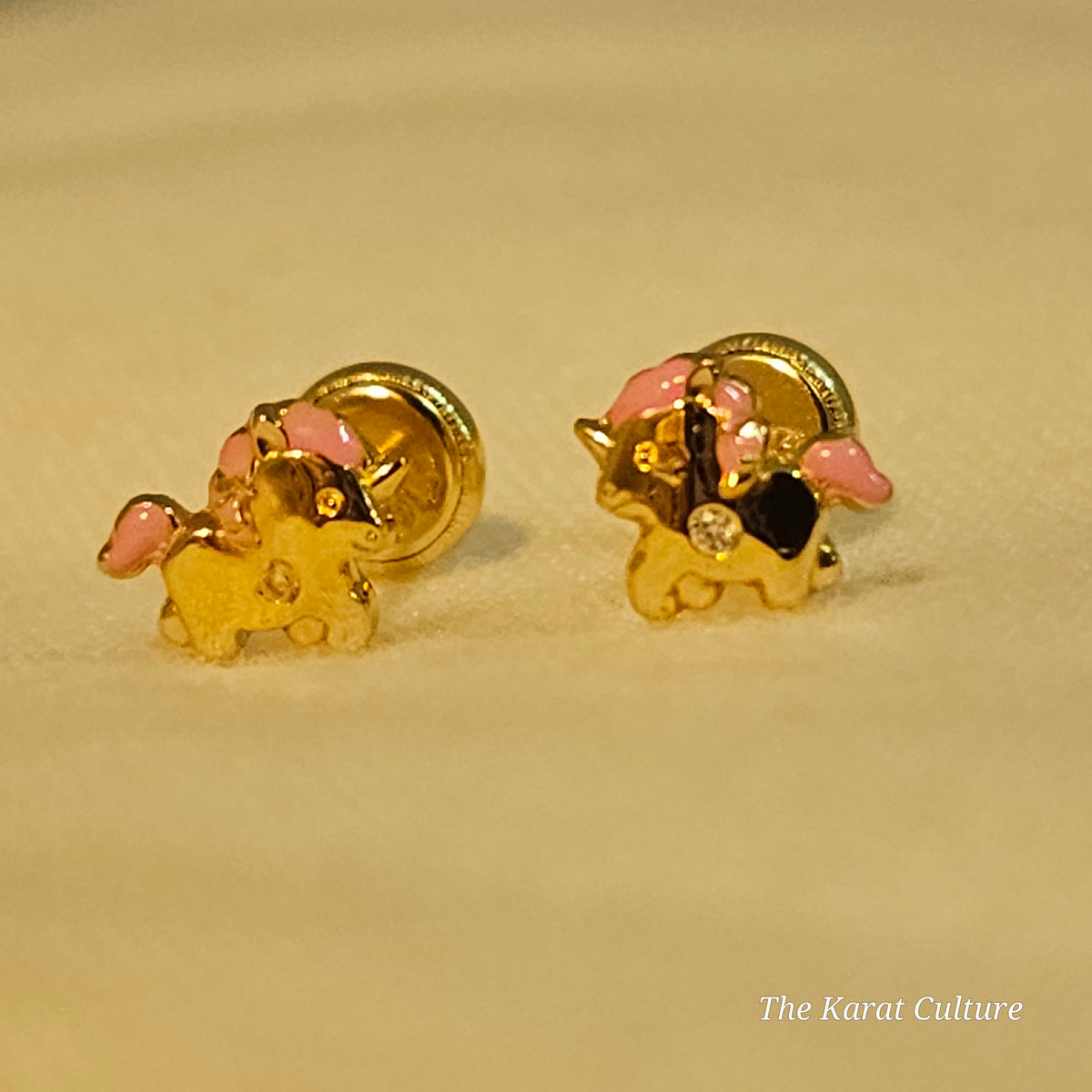 14K Solid Gold Tiny Unicorn Ear Studs with Cubic Zirconia