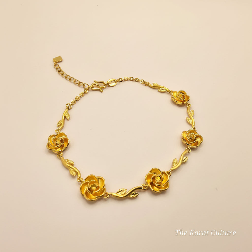 24K Solid Gold 5 Roses Bracelet