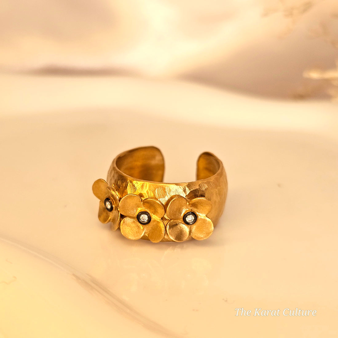 14K Solid Gold Kurtulan Bloom Cuff Ring with Diamonds