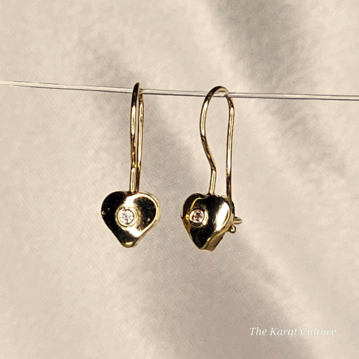 14K Solid Gold Love Heart Hoop Earrings with Cubic Zirconia