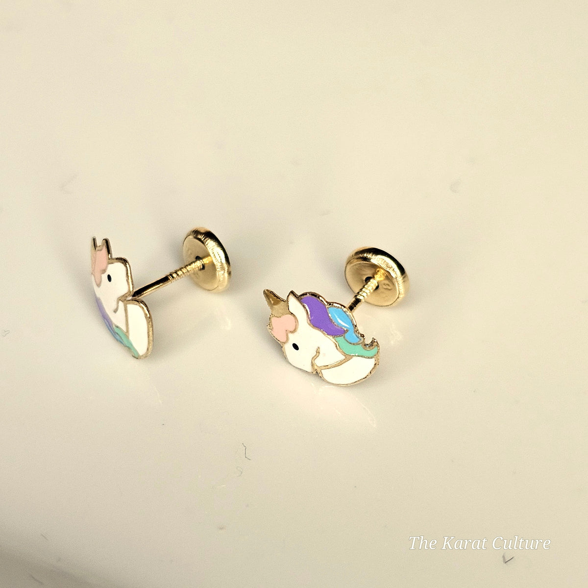 14K Solid Gold Unicorn Enamel Ear Studs