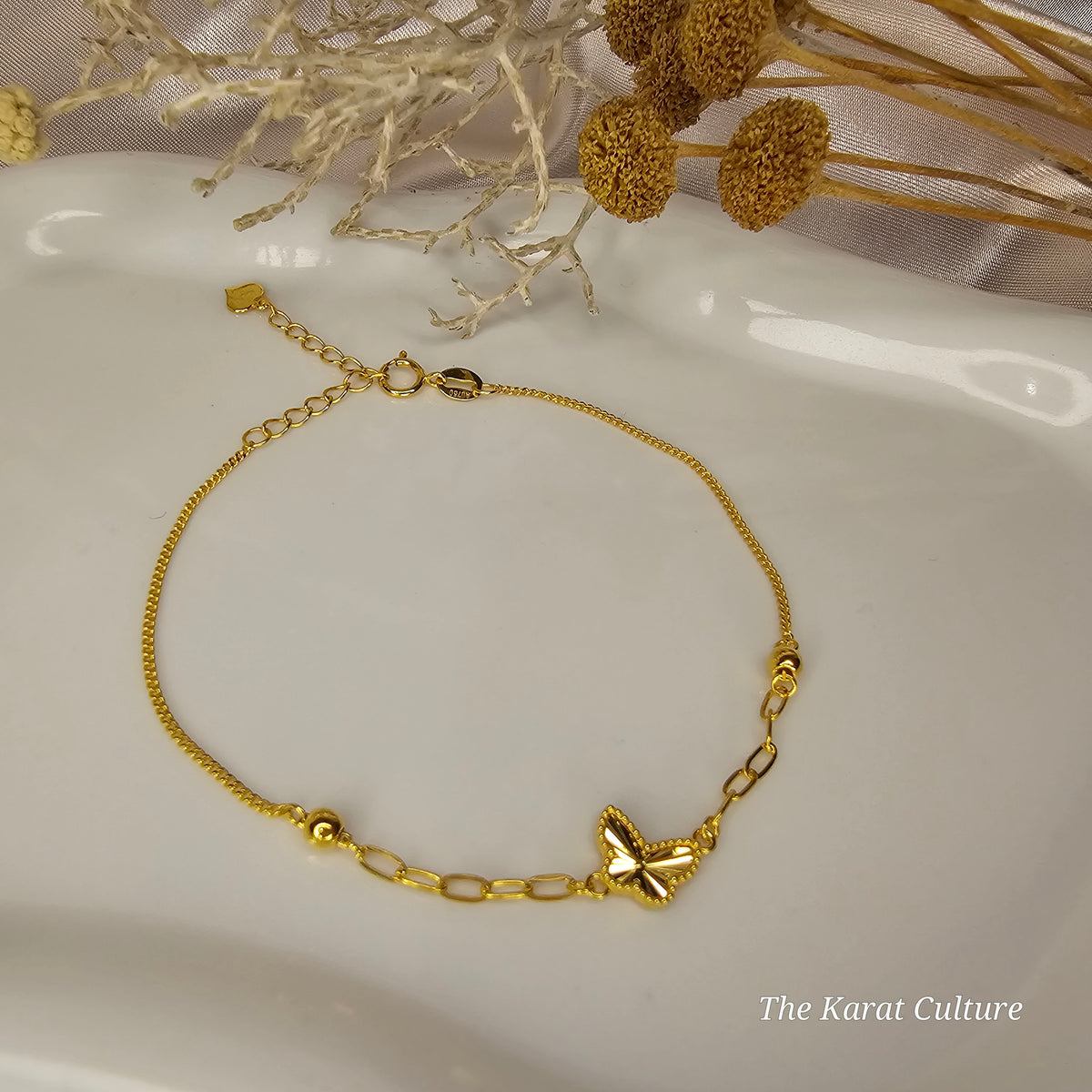 18K Solid Gold Butterfly Bracelet