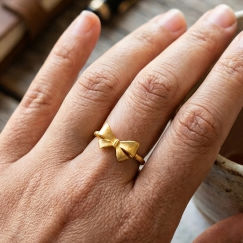 24K Solid Gold Bow Ring
