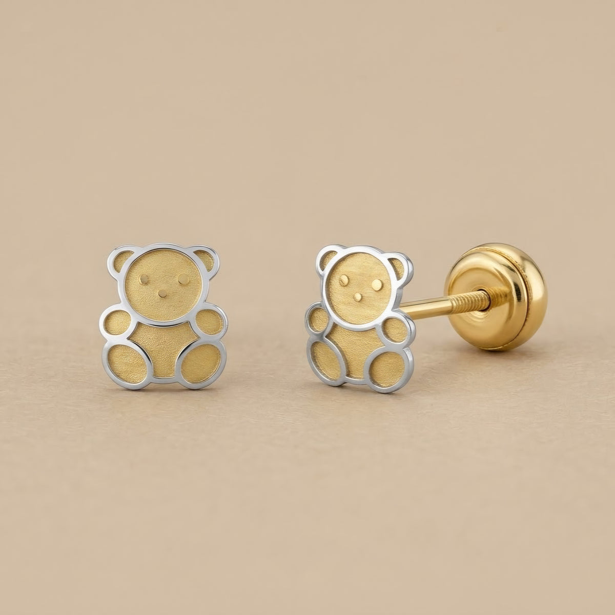 18K Solid Gold Two-tone Bear Ear Studs