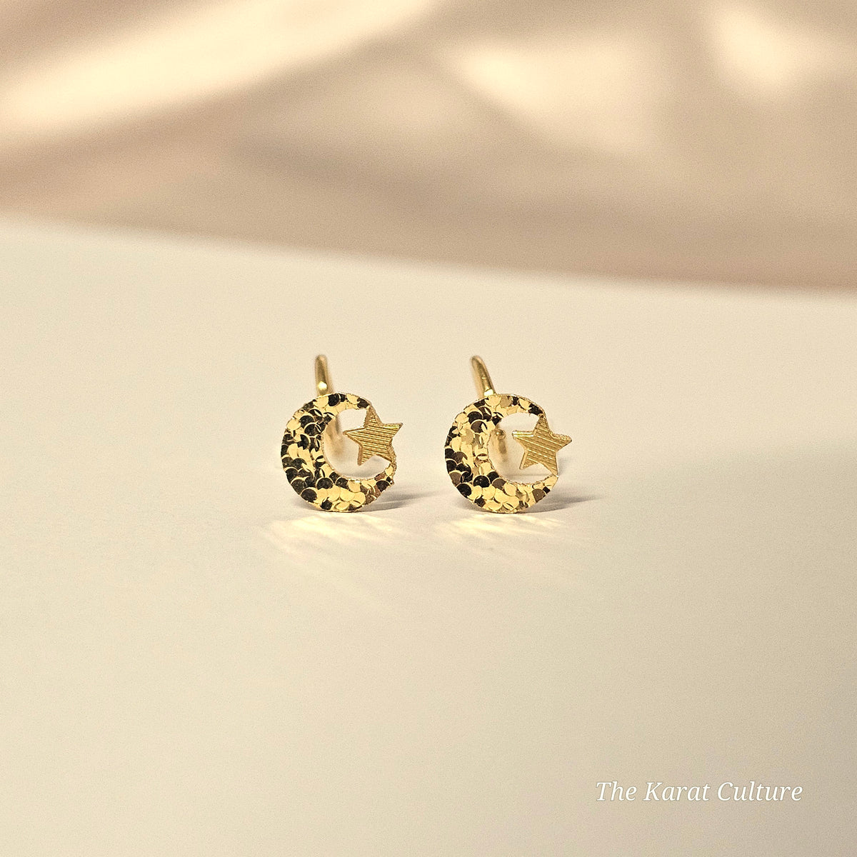 24K Solid Gold Moon & Star Ear Studs