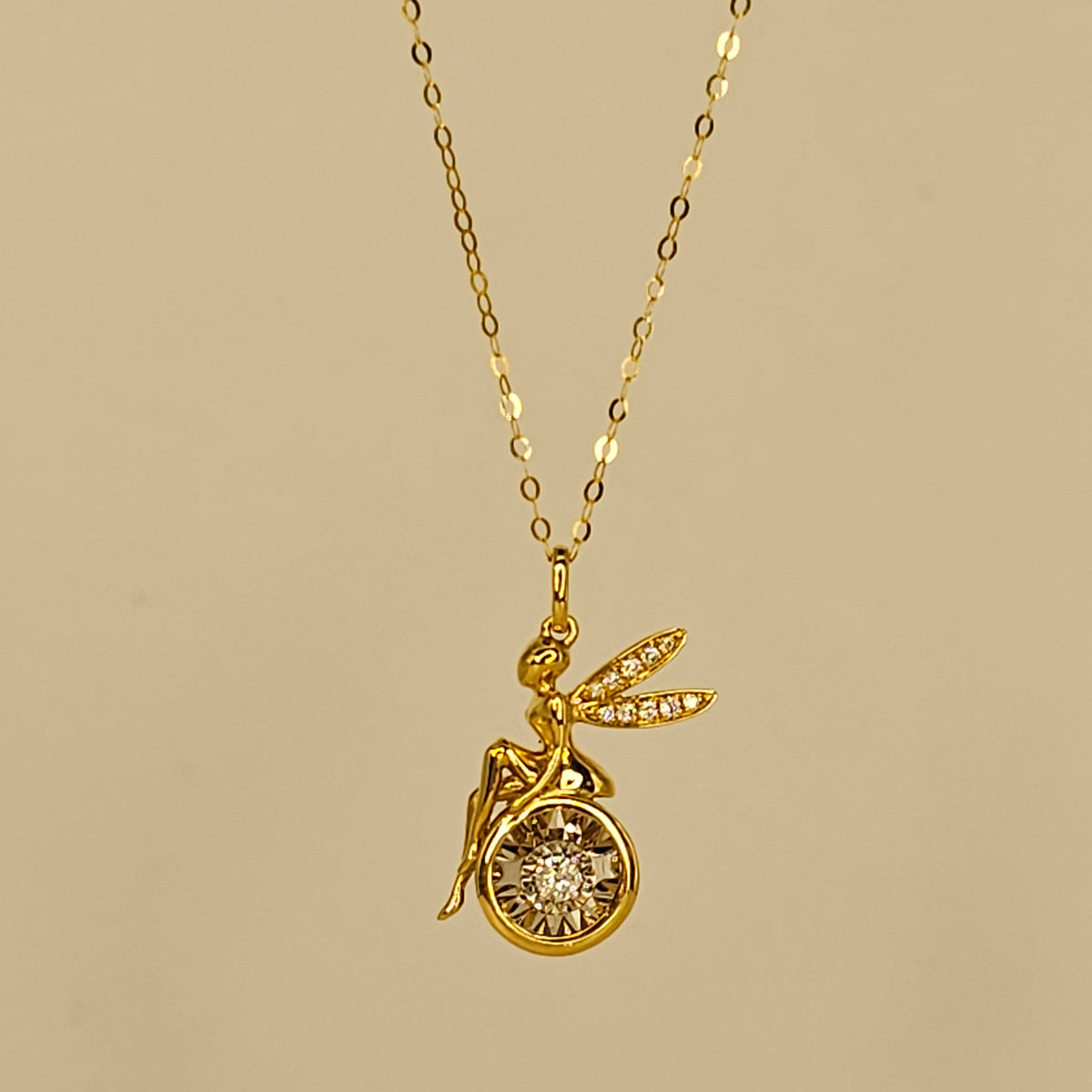18K Solid Gold Fairy Natural Diamond Necklace