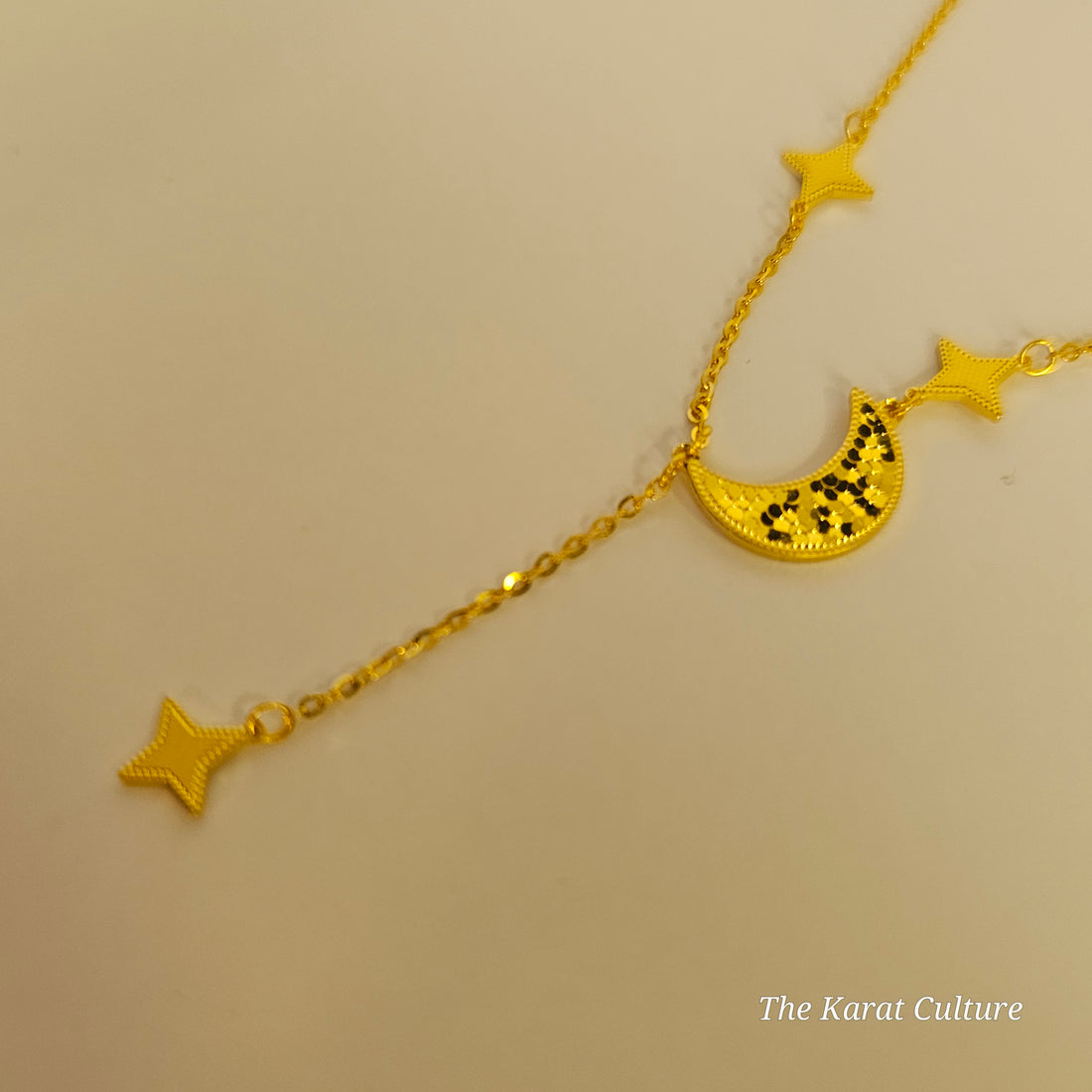 24K Solid Gold Moon & Star Necklace